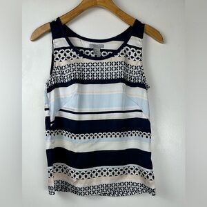 H&M Women’s Tank Top Size 2 Navy Blue White Geometric Stripe Sleeveless Blouse